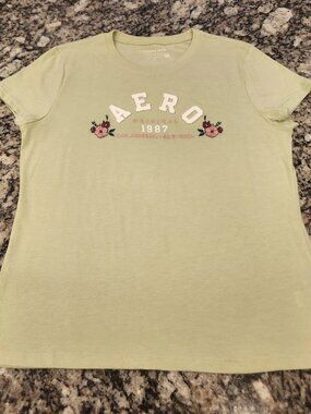 Aeropostale Aero Original T Shirt Womens XXL Green Short Sleeve NWOT Puffy Lett